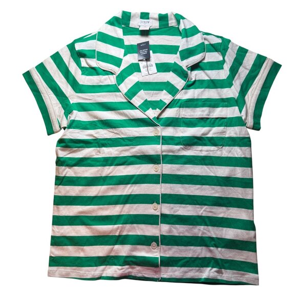 J. Crew Factory Knit Pajama TOP ONLY  Size Small Green & White Stripe NWT! BY019 - Picture 1 of 3